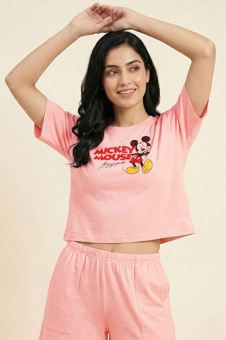 Zivame Mickey & Friends Knit Cotton Loungewear Short Set - Gossamer Pink — image 4